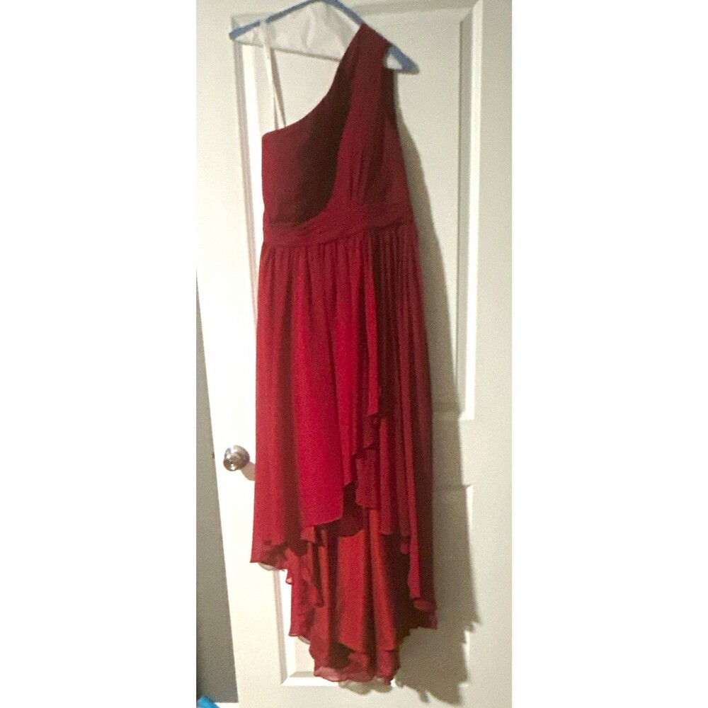 Azazie Size Women’s 14 Burgundy One-Shoulder Sleeveless Chiffon Polyester Dress